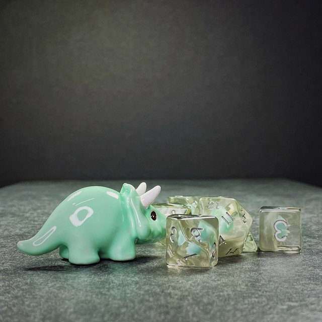 Sage's Blue T-Rex Familiar Resin Polyhedral Dice Set + Toy - Sage's PortalResin Dice Set