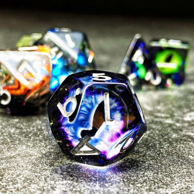 Sage's Bottled Rainbow Dragon Eyes Resin Polyhedral Dice Set - Sage's PortalResin Dice Set