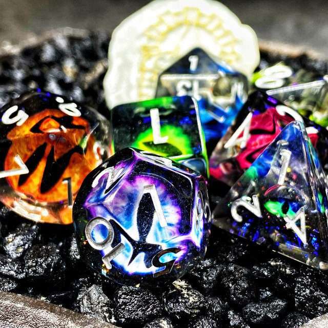 Sage's Bottled Rainbow Dragon Eyes Resin Polyhedral Dice Set - Sage's PortalResin Dice Set