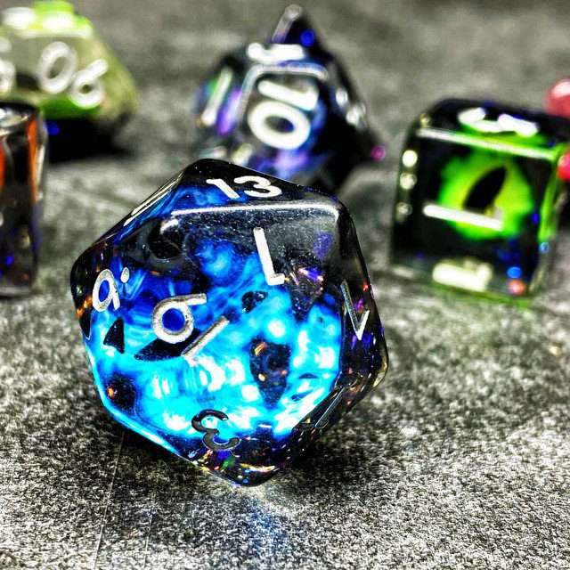 Sage's Bottled Rainbow Dragon Eyes Resin Polyhedral Dice Set - Sage's PortalResin Dice Set