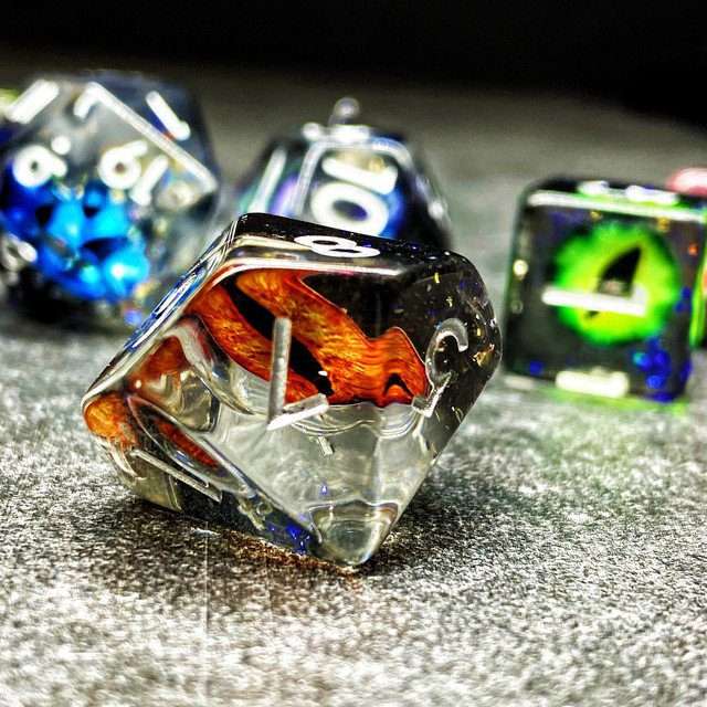 Sage's Bottled Rainbow Dragon Eyes Resin Polyhedral Dice Set - Sage's PortalResin Dice Set