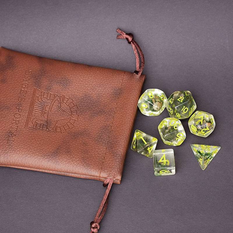 Sage's Cantrips - Green Moss Lavender Green Ink Resin Polyhedral Dice Set - Sage's PortalResin Dice Set