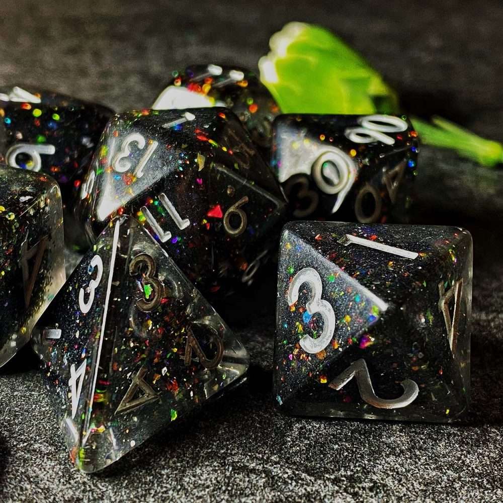 Sage's Cantrips - Mica/Glitter Resin Polyhedral Dice Set - Sage's PortalResin Dice Set