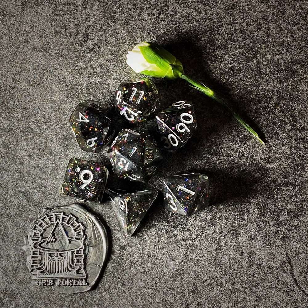 Sage's Cantrips - Mica/Glitter Resin Polyhedral Dice Set - Sage's PortalResin Dice Set