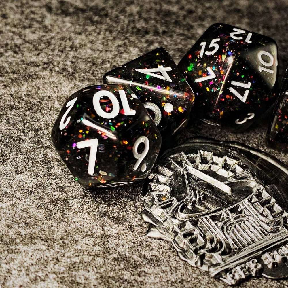 Sage's Cantrips - Mica/Glitter Resin Polyhedral Dice Set - Sage's PortalResin Dice Set
