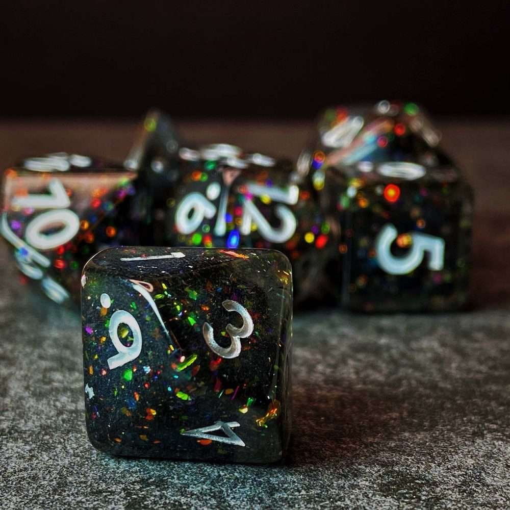 Sage's Cantrips - Mica/Glitter Resin Polyhedral Dice Set - Sage's PortalResin Dice Set