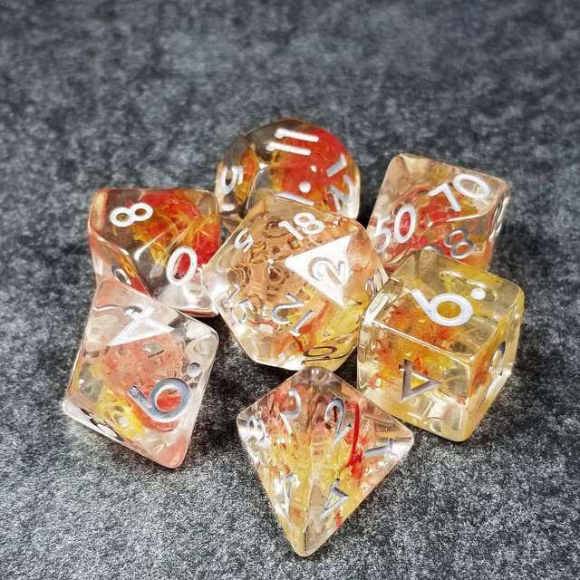 Sage’s Cantrips - Mystic Saffron Resin Polyhedral Dice Set - Sage's PortalResin Dice Set