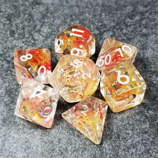 Sage’s Cantrips - Mystic Saffron Resin Polyhedral Dice Set - Sage's PortalResin Dice Set