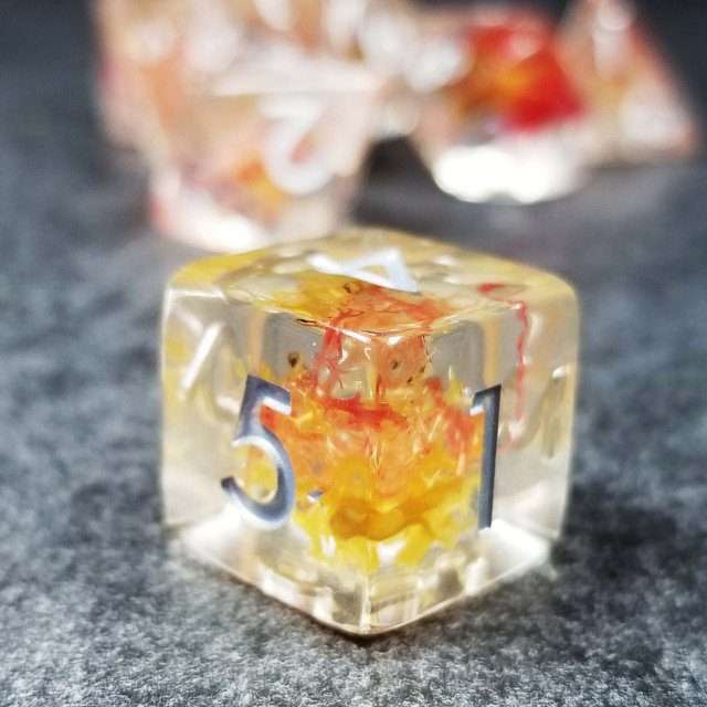 Sage’s Cantrips - Mystic Saffron Resin Polyhedral Dice Set - Sage's PortalResin Dice Set