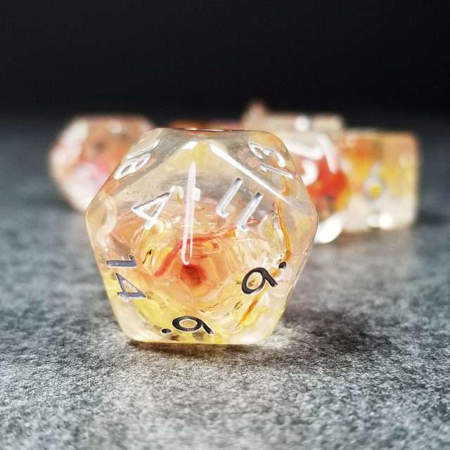 Sage’s Cantrips - Mystic Saffron Resin Polyhedral Dice Set - Sage's PortalResin Dice Set