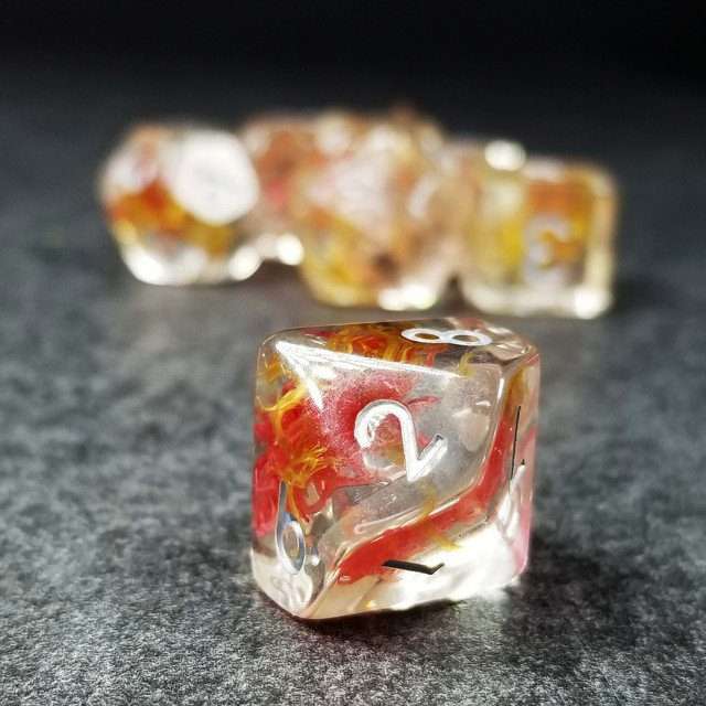 Sage’s Cantrips - Mystic Saffron Resin Polyhedral Dice Set - Sage's PortalResin Dice Set