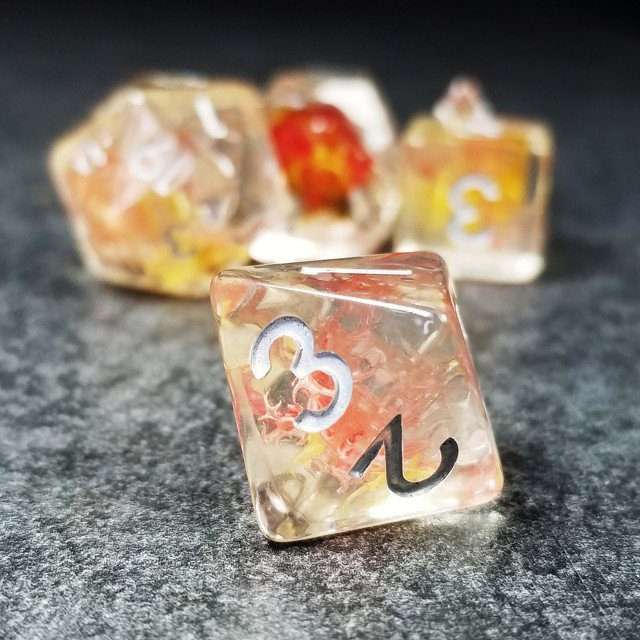 Sage’s Cantrips - Mystic Saffron Resin Polyhedral Dice Set - Sage's PortalResin Dice Set