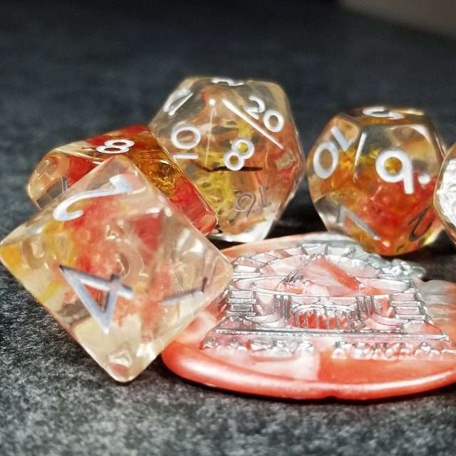 Sage’s Cantrips - Mystic Saffron Resin Polyhedral Dice Set - Sage's PortalResin Dice Set