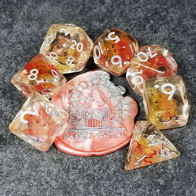 Sage’s Cantrips - Mystic Saffron Resin Polyhedral Dice Set - Sage's PortalResin Dice Set