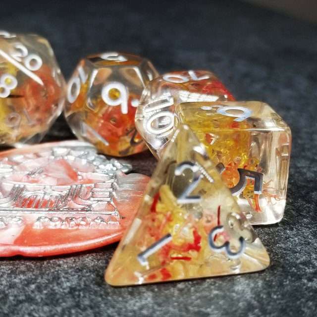 Sage’s Cantrips - Mystic Saffron Resin Polyhedral Dice Set - Sage's PortalResin Dice Set