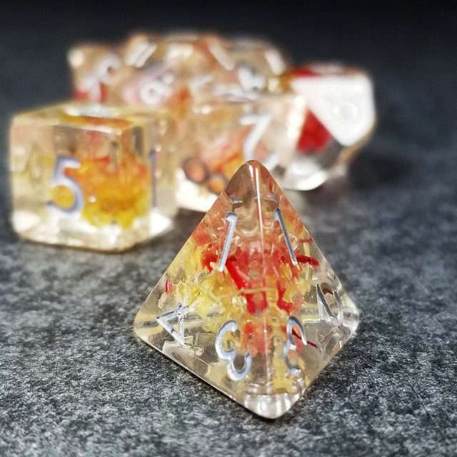 Sage’s Cantrips - Mystic Saffron Resin Polyhedral Dice Set - Sage's PortalResin Dice Set