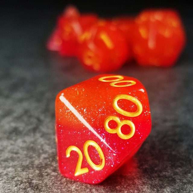 Sage’s Cantrips - Orange/Red Glitter Resin Polyhedral Dice Set - Sage's PortalResin Dice Set