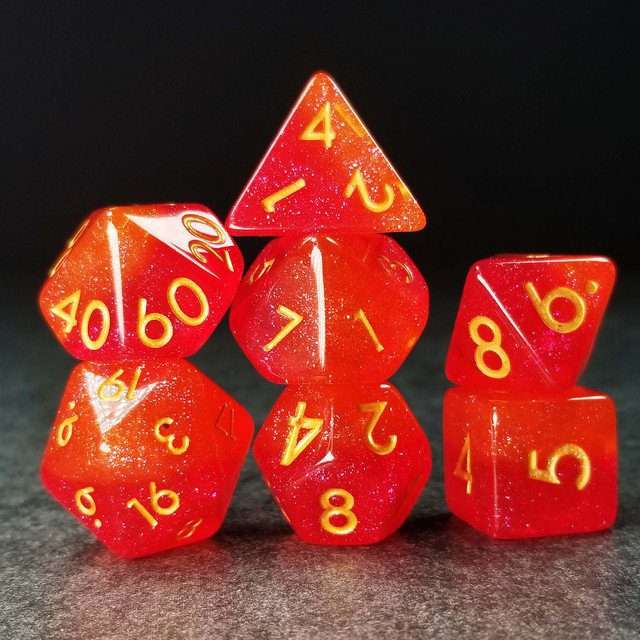 Sage’s Cantrips - Orange/Red Glitter Resin Polyhedral Dice Set - Sage's PortalResin Dice Set