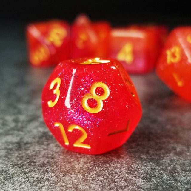 Sage’s Cantrips - Orange/Red Glitter Resin Polyhedral Dice Set - Sage's PortalResin Dice Set