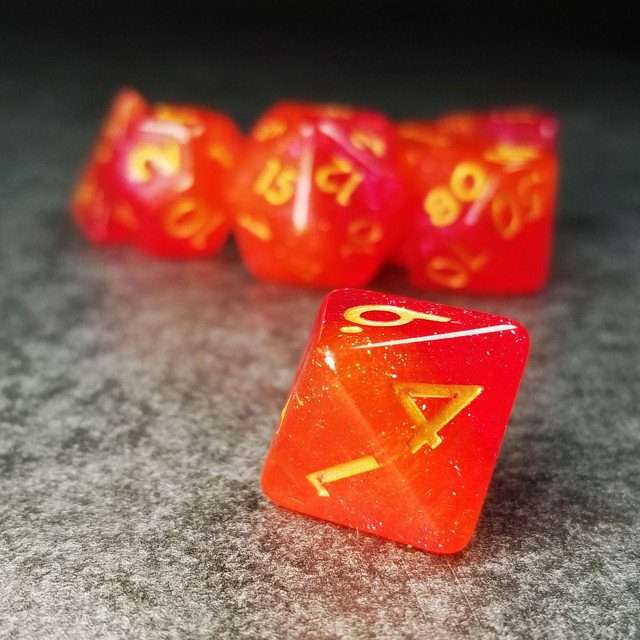 Sage’s Cantrips - Orange/Red Glitter Resin Polyhedral Dice Set - Sage's PortalResin Dice Set