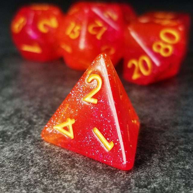 Sage’s Cantrips - Orange/Red Glitter Resin Polyhedral Dice Set - Sage's PortalResin Dice Set