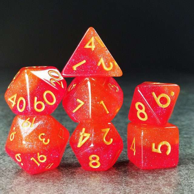 Sage’s Cantrips - Orange/Red Glitter Resin Polyhedral Dice Set - Sage's PortalResin Dice Set
