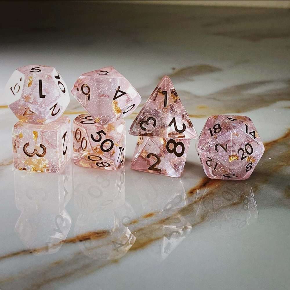 Sage's Cantrips - Pink Transparent Resin Polyhedral Dice Set - Sage's PortalResin Dice Set