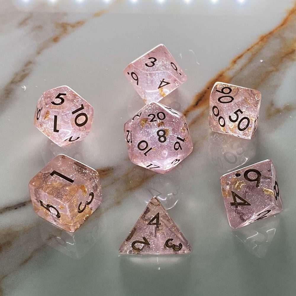 Sage's Cantrips - Pink Transparent Resin Polyhedral Dice Set - Sage's PortalResin Dice Set