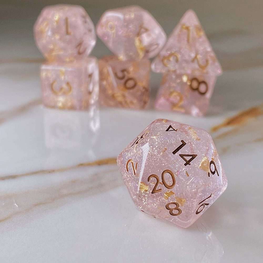 Sage's Cantrips - Pink Transparent Resin Polyhedral Dice Set - Sage's PortalResin Dice Set