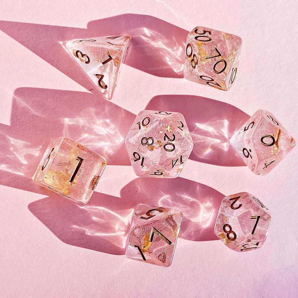 Sage's Cantrips - Pink Transparent Resin Polyhedral Dice Set - Sage's PortalResin Dice Set