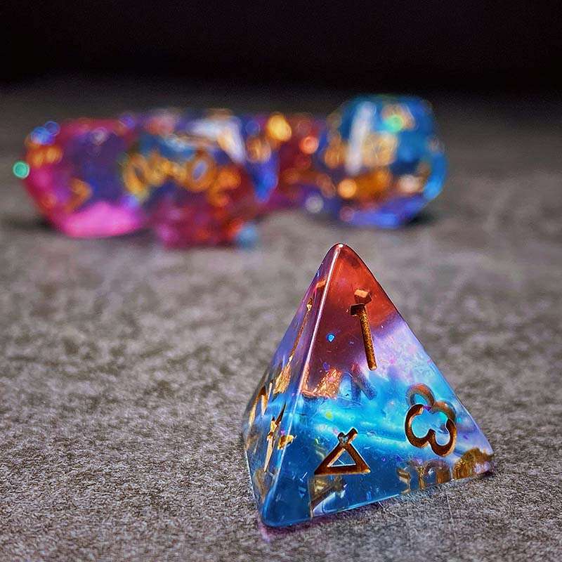 Sage's Cantrips - PInk/Blue Glitter Foil Resin Polyhedral Dice Set - Sage's PortalResin Dice Set
