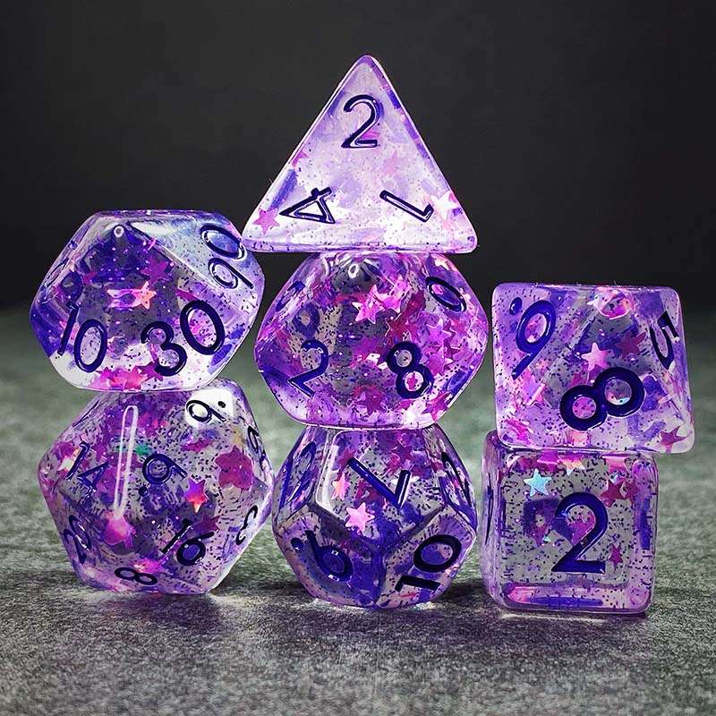 Sage's Cantrips - Purple Stars and Purple Ink Resin Polyhedral Dice Set - Sage's PortalResin Dice Set