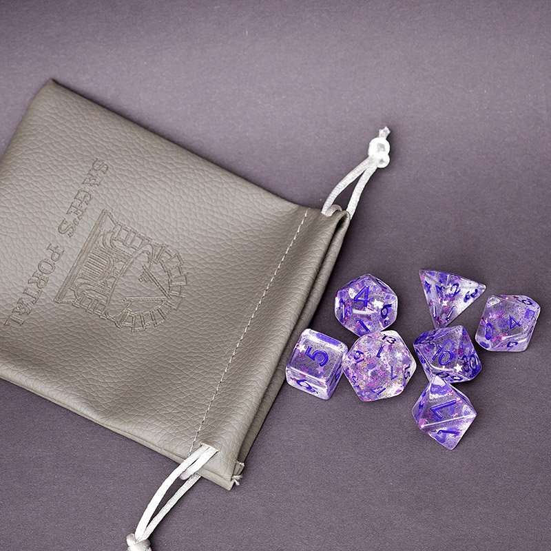 Sage's Cantrips - Purple Stars and Purple Ink Resin Polyhedral Dice Set - Sage's PortalResin Dice Set