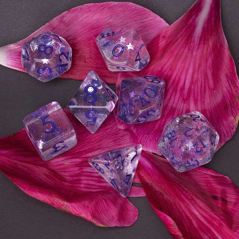 Sage's Cantrips - Purple Stars and Purple Ink Resin Polyhedral Dice Set - Sage's PortalResin Dice Set