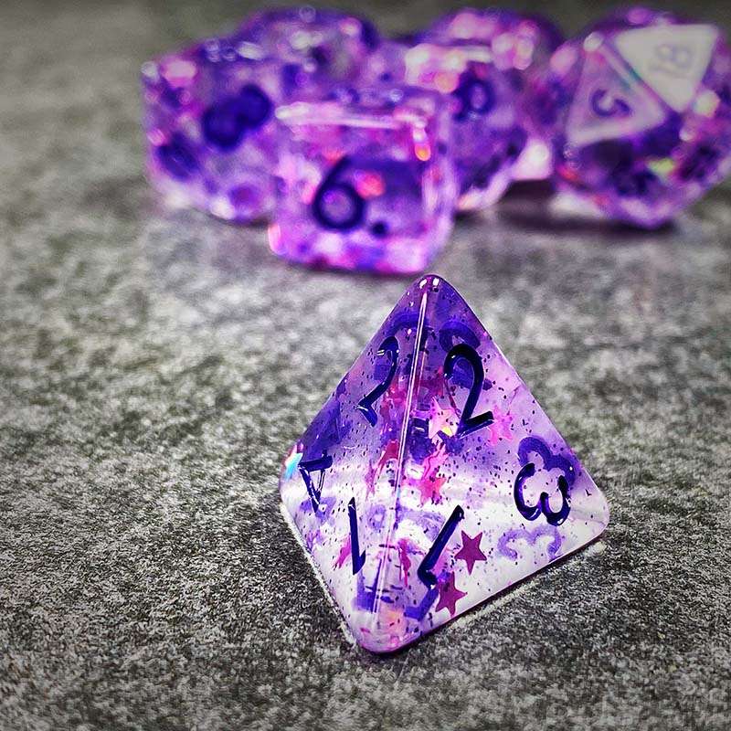 Sage's Cantrips - Purple Stars and Purple Ink Resin Polyhedral Dice Set - Sage's PortalResin Dice Set