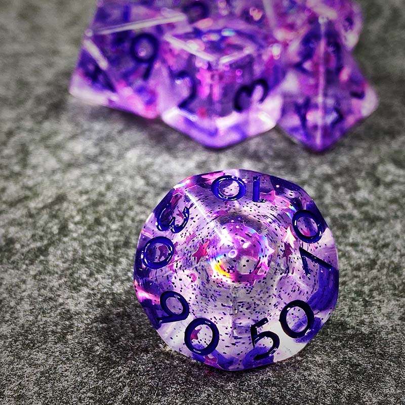 Sage's Cantrips - Purple Stars and Purple Ink Resin Polyhedral Dice Set - Sage's PortalResin Dice Set