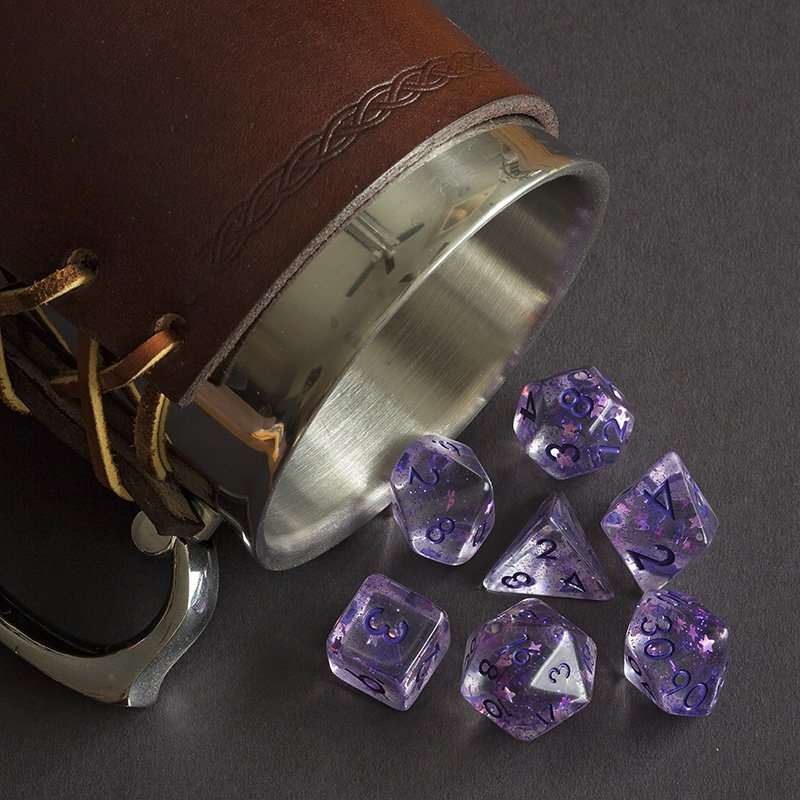 Sage's Cantrips - Purple Stars and Purple Ink Resin Polyhedral Dice Set - Sage's PortalResin Dice Set