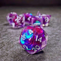 Sage’s Cantrips - Purple/Holo Flakes Silver Ink Resin Polyhedral Dice Set - Sage's PortalResin Dice Set