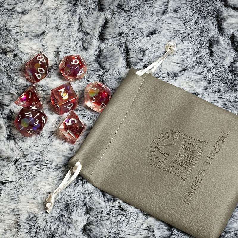 Sage's Cantrips - Red/Holo Flakes Silver Ink Resin Polyhedral Dice Set - Sage's PortalResin Dice Set
