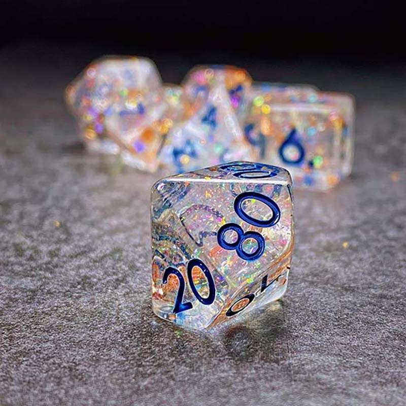 Sage's Cantrips - Transparent Glitter Copper Foil Resin Polyhedral Dice Set - Sage's PortalResin Dice Set