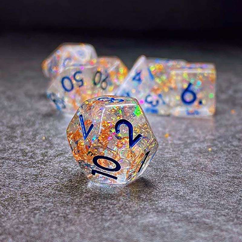 Sage's Cantrips - Transparent Glitter Copper Foil Resin Polyhedral Dice Set - Sage's PortalResin Dice Set