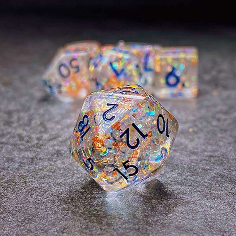 Sage's Cantrips - Transparent Glitter Copper Foil Resin Polyhedral Dice Set - Sage's PortalResin Dice Set