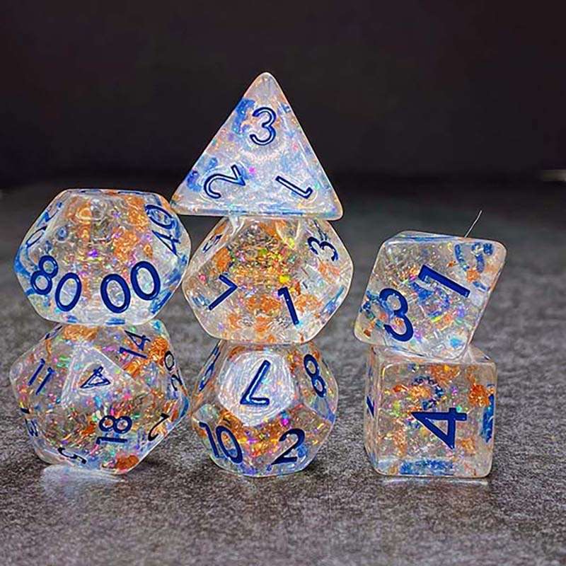 Sage's Cantrips - Transparent Glitter Copper Foil Resin Polyhedral Dice Set - Sage's PortalResin Dice Set