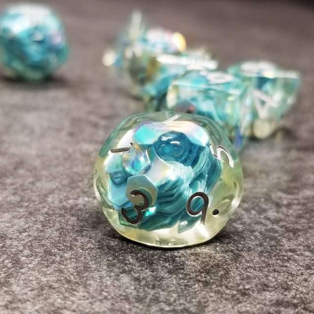 Sage’s Cantrips - Unbound Creation Aquamarine Resin Polyhedral Dice Set - Sage's PortalResin Dice Set