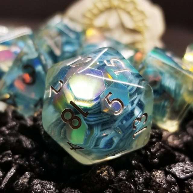 Sage’s Cantrips - Unbound Creation Aquamarine Resin Polyhedral Dice Set - Sage's PortalResin Dice Set