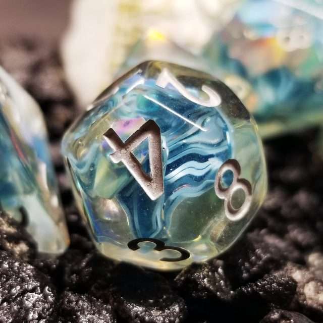 Sage’s Cantrips - Unbound Creation Aquamarine Resin Polyhedral Dice Set - Sage's PortalResin Dice Set