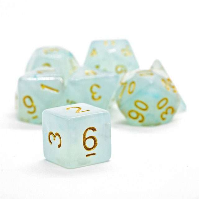 Sage's Capsules - Frosted Blue Swirl Semi-Transparent Acrylic Polyhedral Dice Set - Sage's PortalAcrylic Dice Set