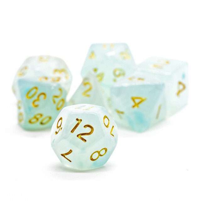 Sage's Capsules - Frosted Blue Swirl Semi-Transparent Acrylic Polyhedral Dice Set - Sage's PortalAcrylic Dice Set