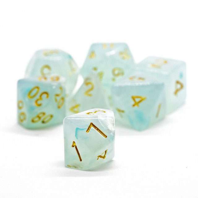 Sage's Capsules - Frosted Blue Swirl Semi-Transparent Acrylic Polyhedral Dice Set - Sage's PortalAcrylic Dice Set