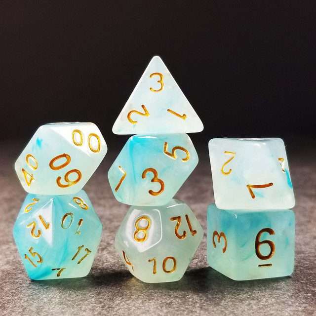 Sage's Capsules - Frosted Blue Swirl Semi-Transparent Acrylic Polyhedral Dice Set - Sage's PortalAcrylic Dice Set